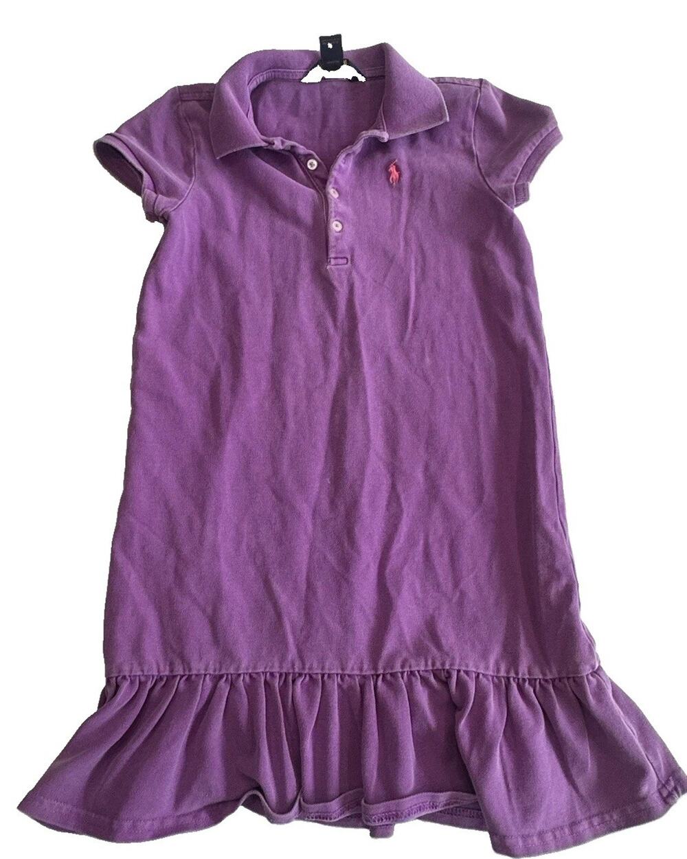 Polo Ralph Lauren Girls Purple Polo Dress Size 6X Short Sleeve Ruffle Hem